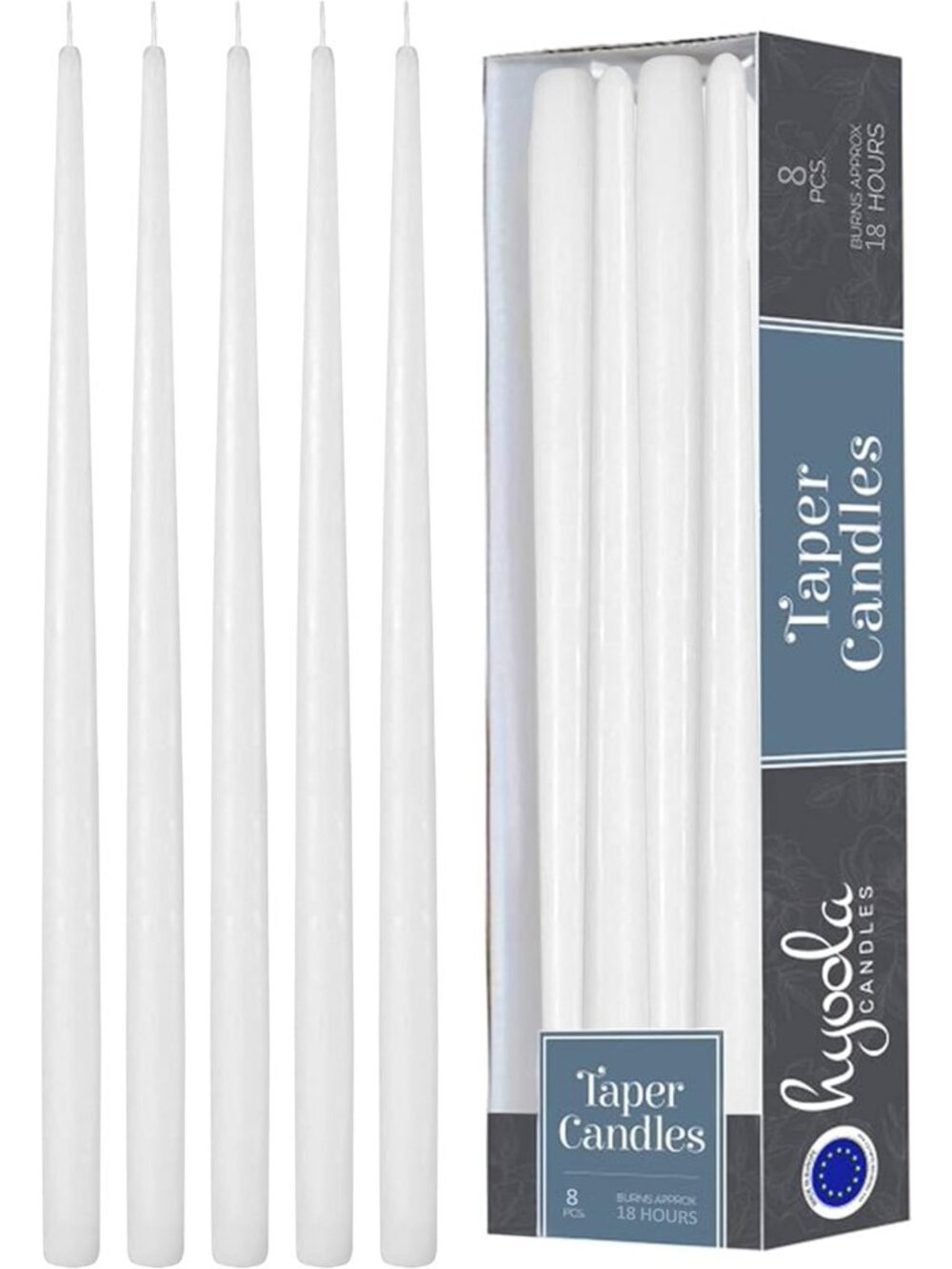 Elegant 20" White Dripless Taper Candles - Unscented, 18-Hour Burn Time, 8 Pack